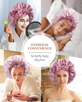 AWAYTR model wearing bonnet while side sleeping illustrating secure hold