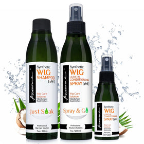 Awesome front packaging set showing two 7 fl oz bottles and 2.3 fl oz travel spray for complete care