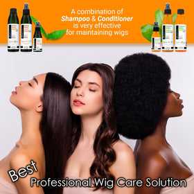 Awesome wig on a stand after wash displaying restored volume and shape