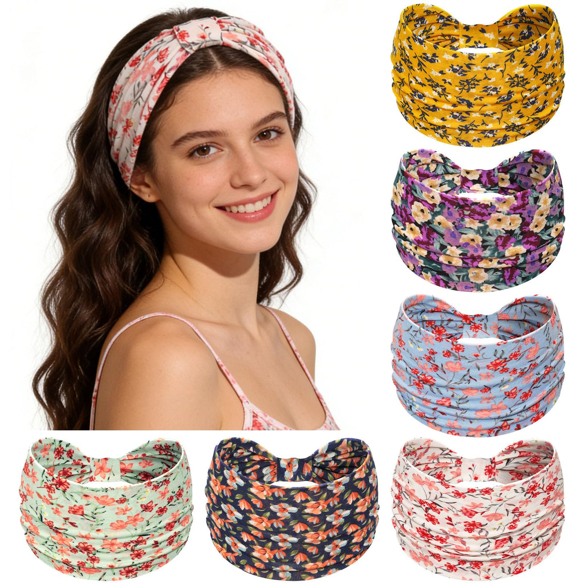 Awumbuk front view of floral purple six-pack headbands showing pattern and colors, enhances outfit coordination