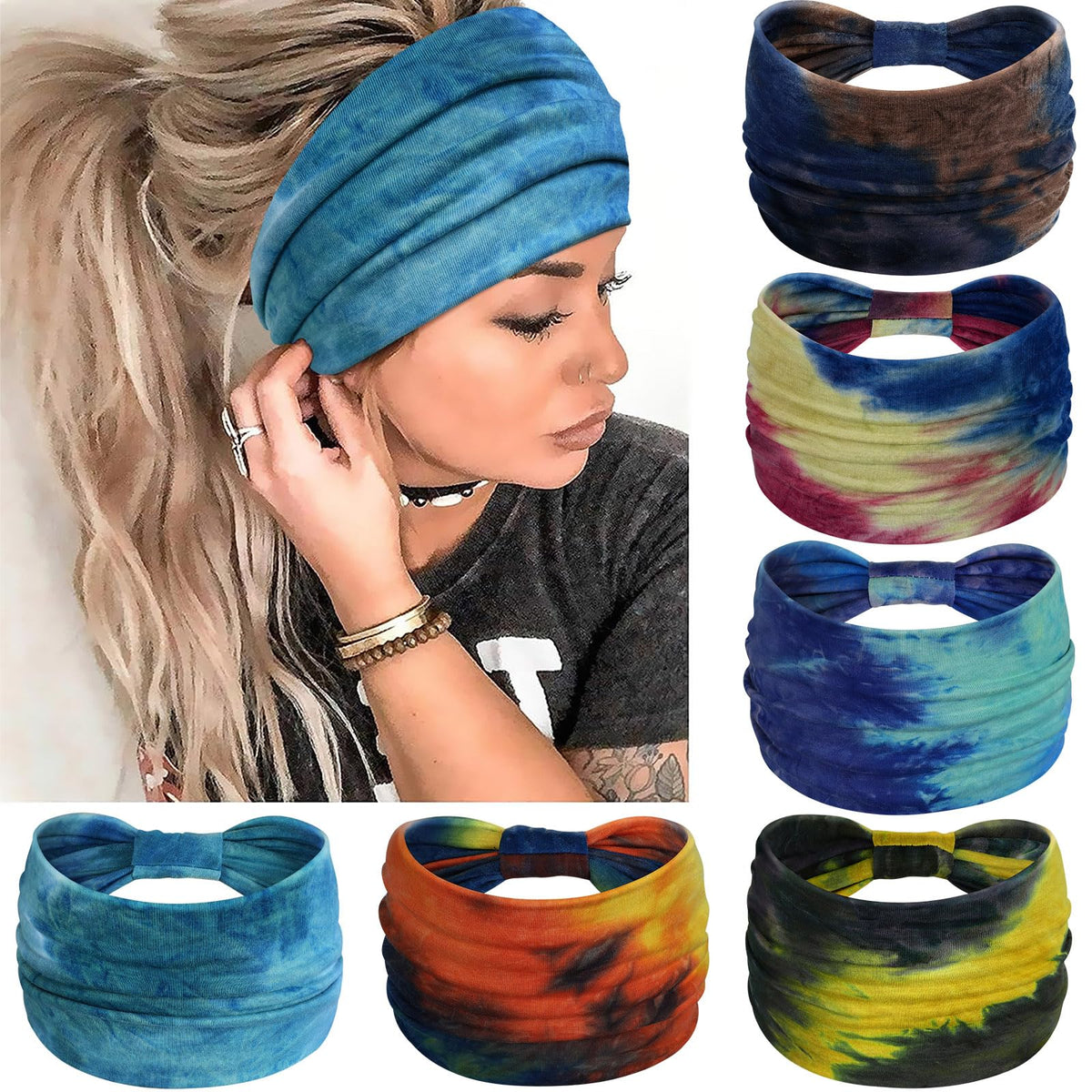 Awumbuk front view yellow headband showing full knotted design and coverage