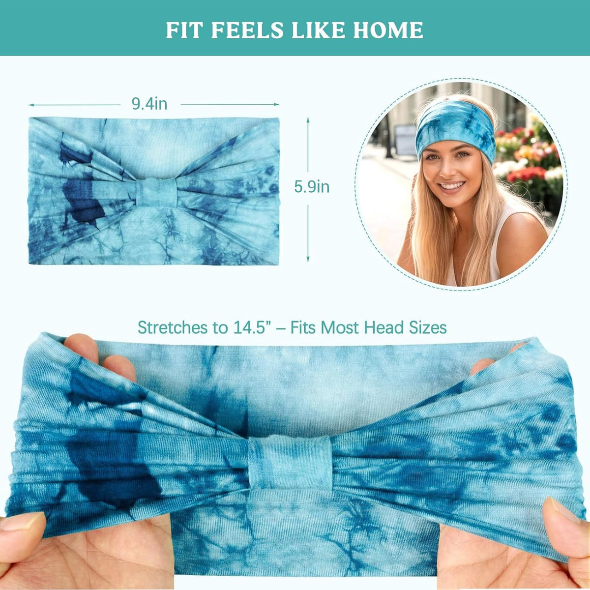 Awumbuk headband beside hand to show size and wider coverage benefit