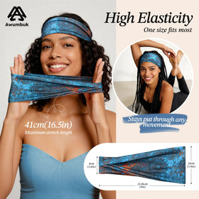 Awumbuk headband on model showing stretch and fit scale comparison