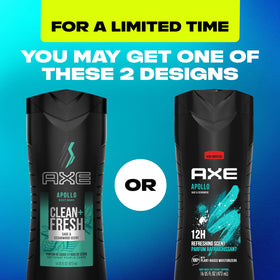 AXE Apollo pump and label detail highlighting fragrance and ingredient info
