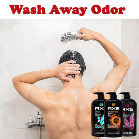 AXE Excite bottle on shower shelf illustrating fresh scent benefit