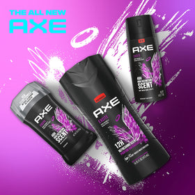 AXE label detail showing fragrance name and plant-based moisturizers benefit