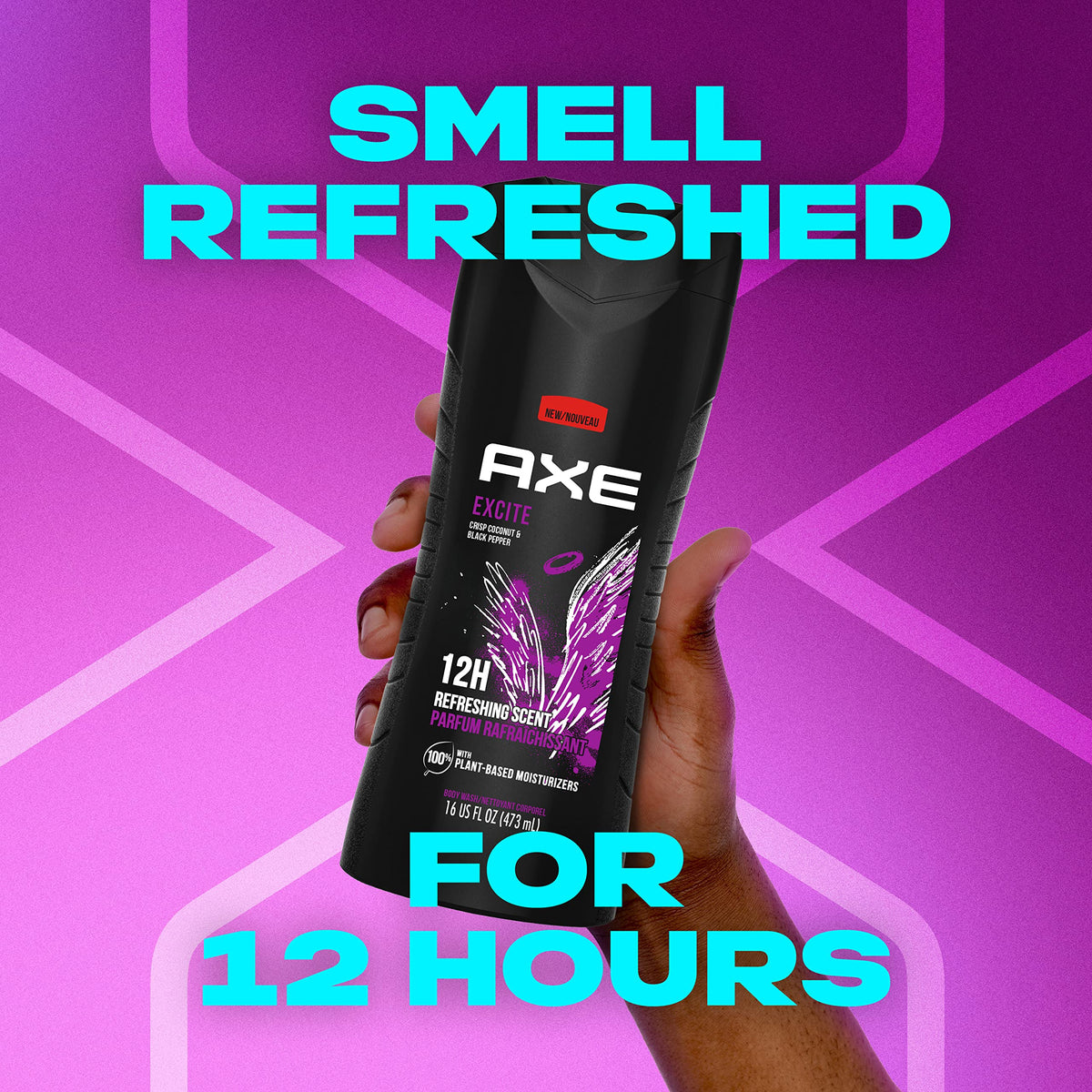 Man using AXE body wash in shower demonstrating refreshing scent benefit