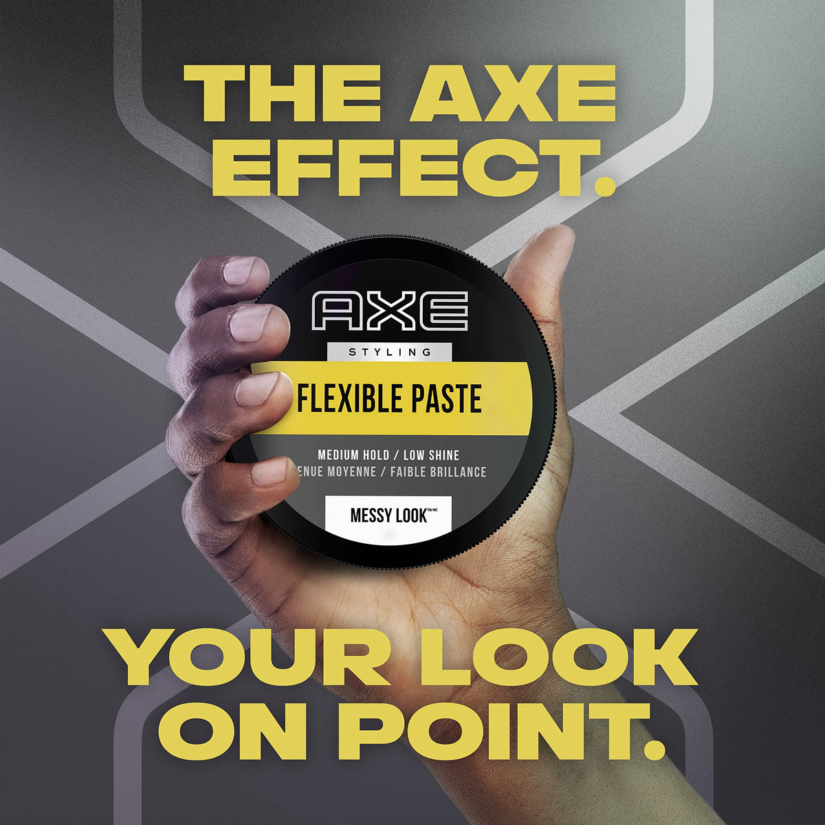 AXE paste on fingers demonstrating how little product covers hair benefit