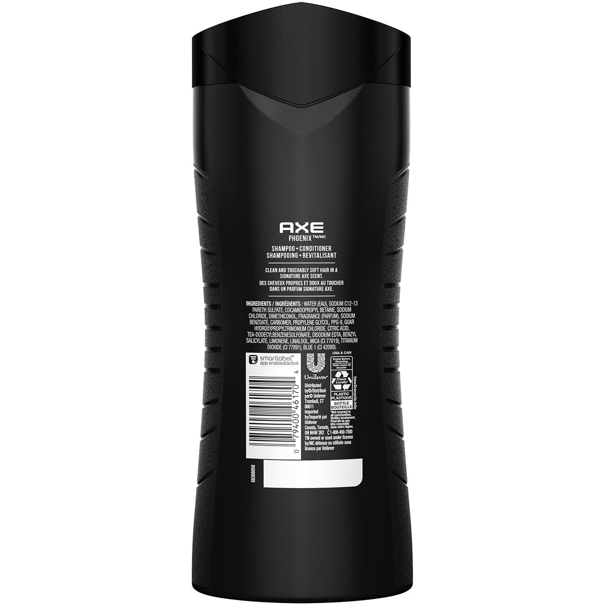 AXE Phoenix bottle close-up of label highlighting scent and 2-in-1 benefit