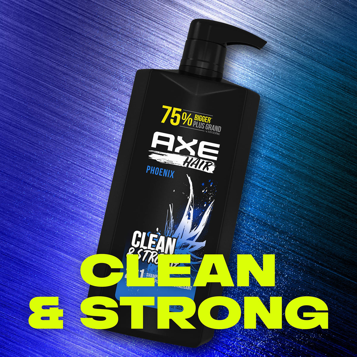 AXE Phoenix bottle highlighting 100% recycled plastic logo benefit