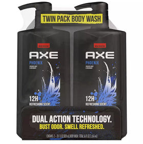 AXE Phoenix front packaging showing two 28 oz pump bottles and bold branding