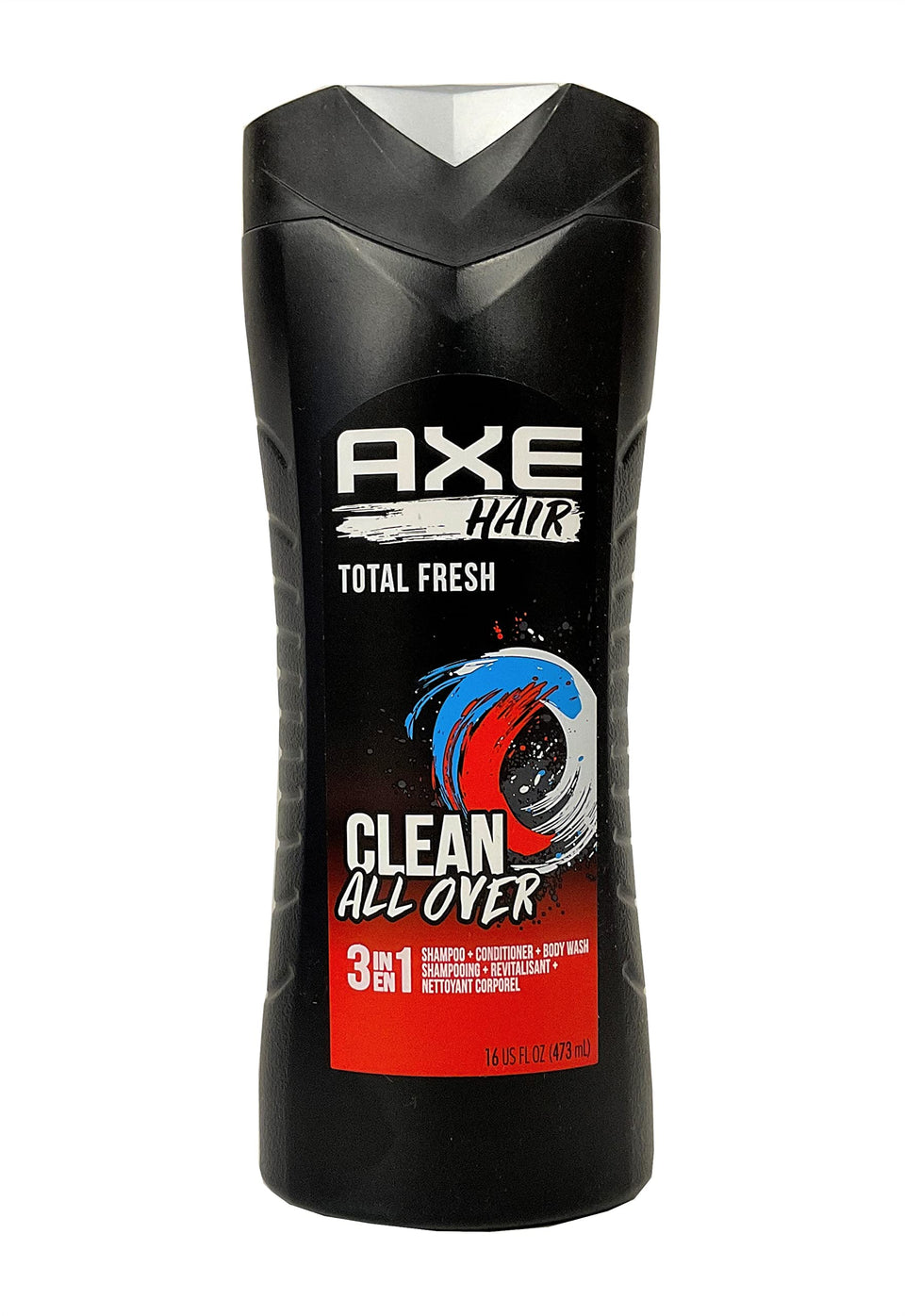 Axé bottle front view showing Total Fresh label and 16 fl oz size for convenience