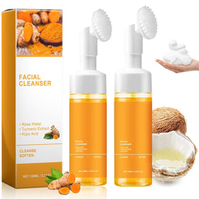 Axnzp front packaging showing two turmeric foam wash bottles and clear branding benefit gentle cleansing