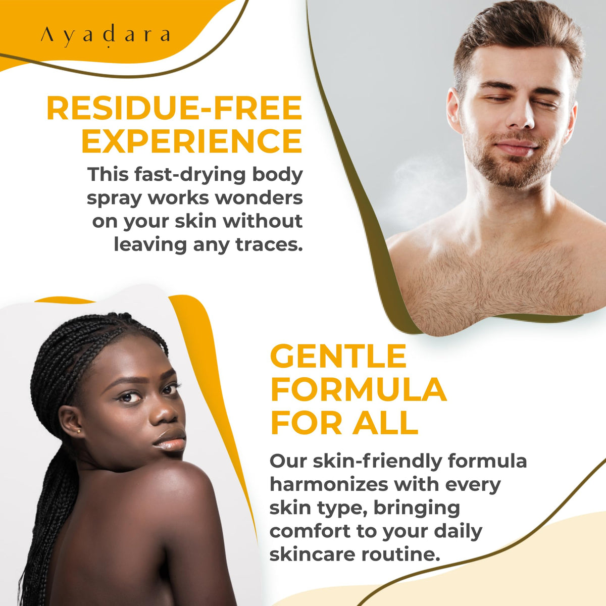 AYADARA application on back demonstrated by model for easier reach