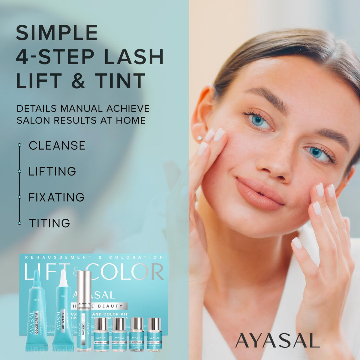 AYASAL before and after lashes showing defined, lifted results