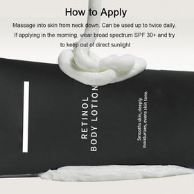 Ayland Retinol Body Lotion being applied to an arm demonstrating targeted smoothing benefit