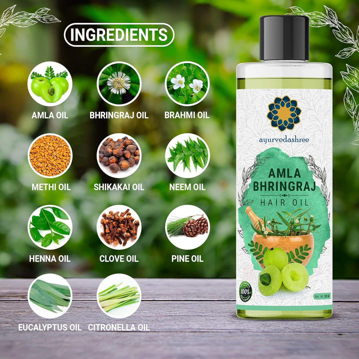AYURVEDASHREE mixed botanicals arranged showing natural formulation