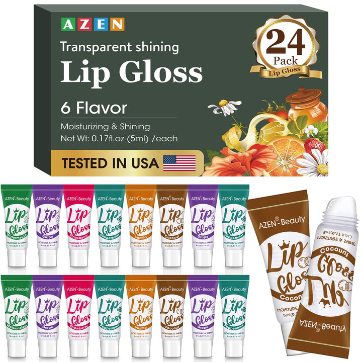 AZEN front packaging showing 24 clear glosses and value pack benefit