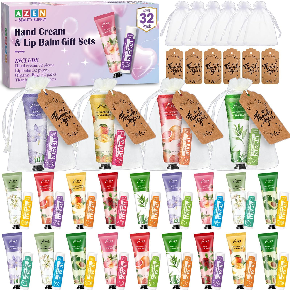 AZEN front packaging showing full 32-piece gift set, easy gifting