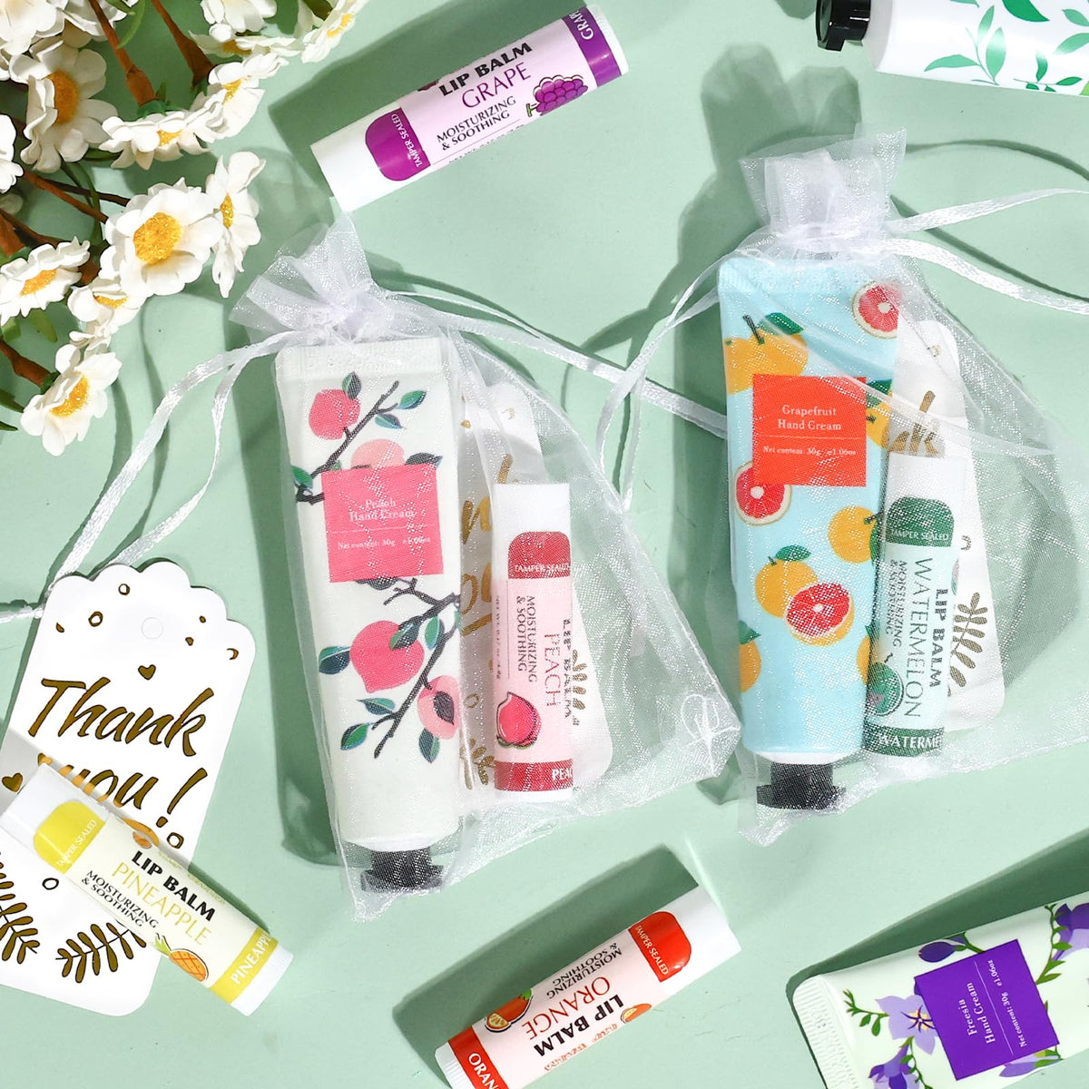 AZEN assorted lip balm flavors arrayed to show variety and colorful labels