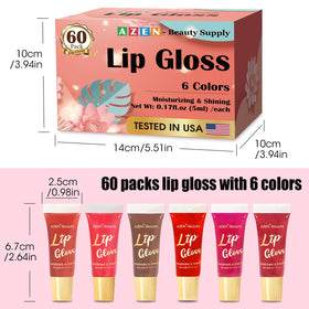 AZEN gloss tubes beside a coin showing size and travel-friendly portability benefit