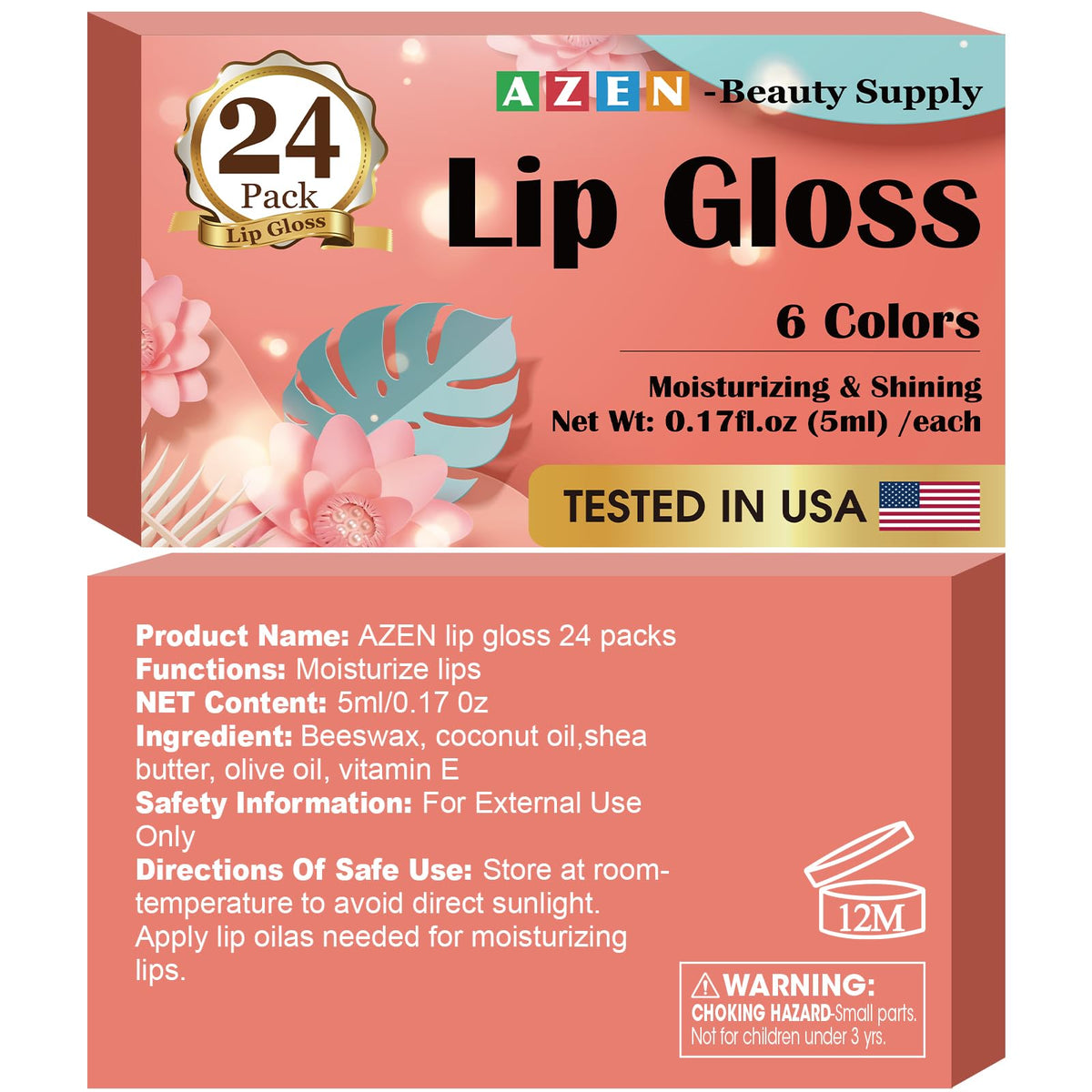 AZEN open tube lip gloss showing glossy formula for soft lips
