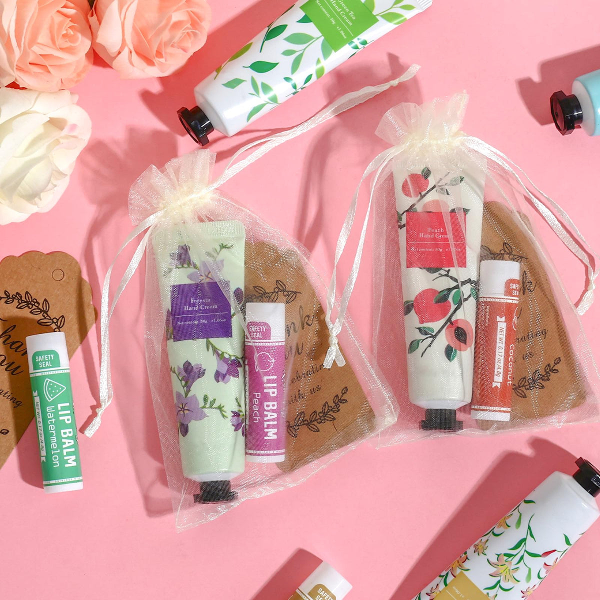 AZEN thank-you labels and cards laid out to illustrate easy personalization benefit