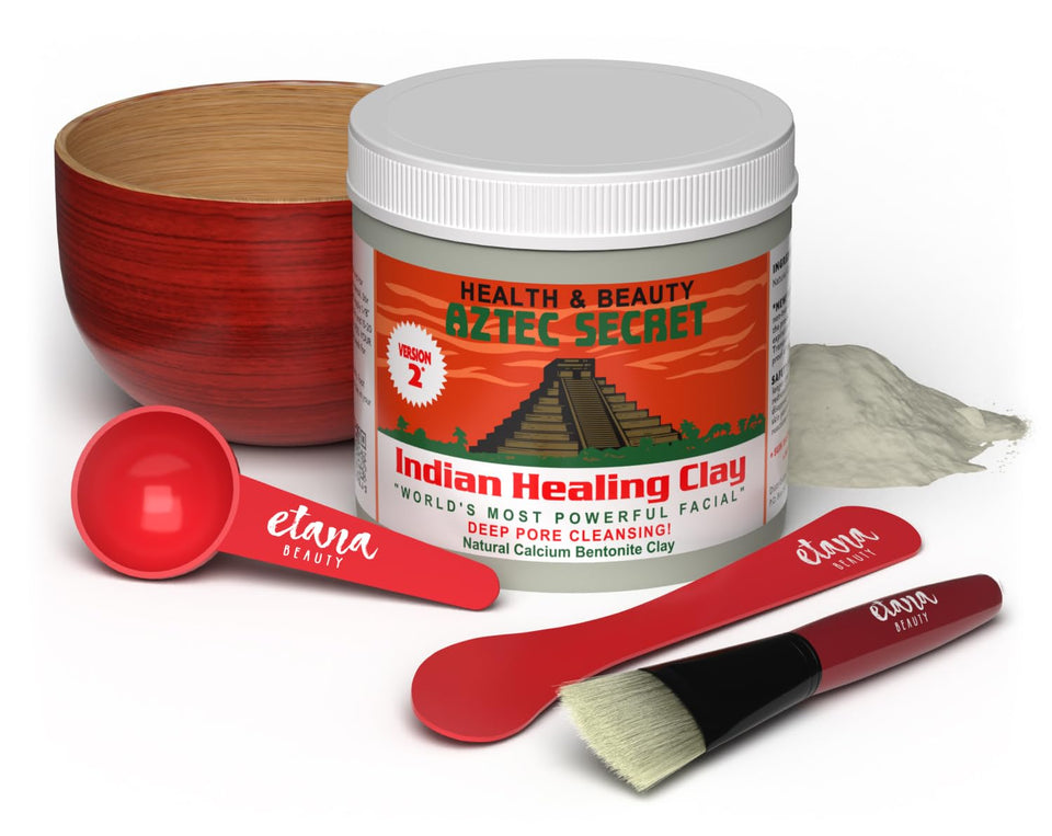 Aztec Secret front packaging showing clay jar and kit benefits