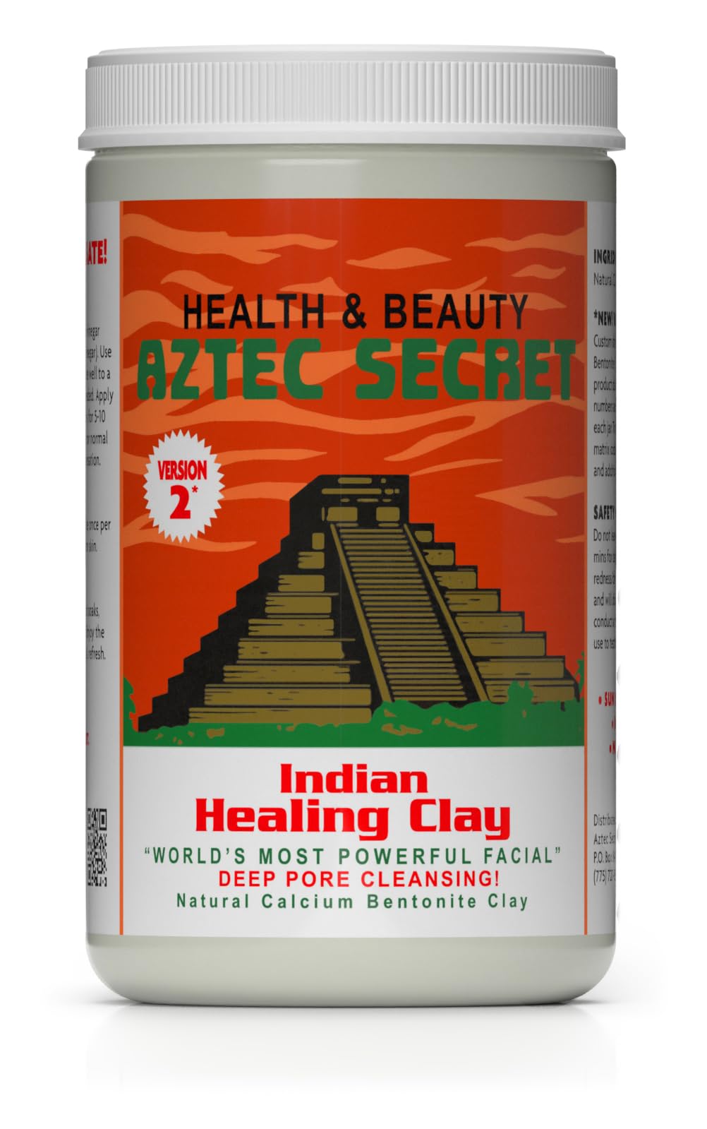 Aztec Secret front packaging showing jar label and sealed lid benefits freshness