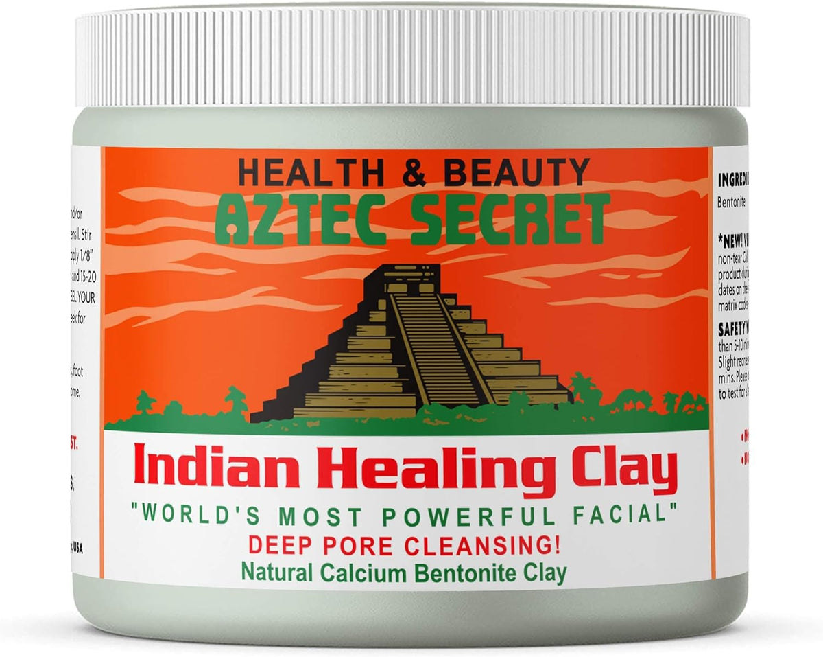 Aztec Secret jar front packaging showing label and size for deep pore cleansing