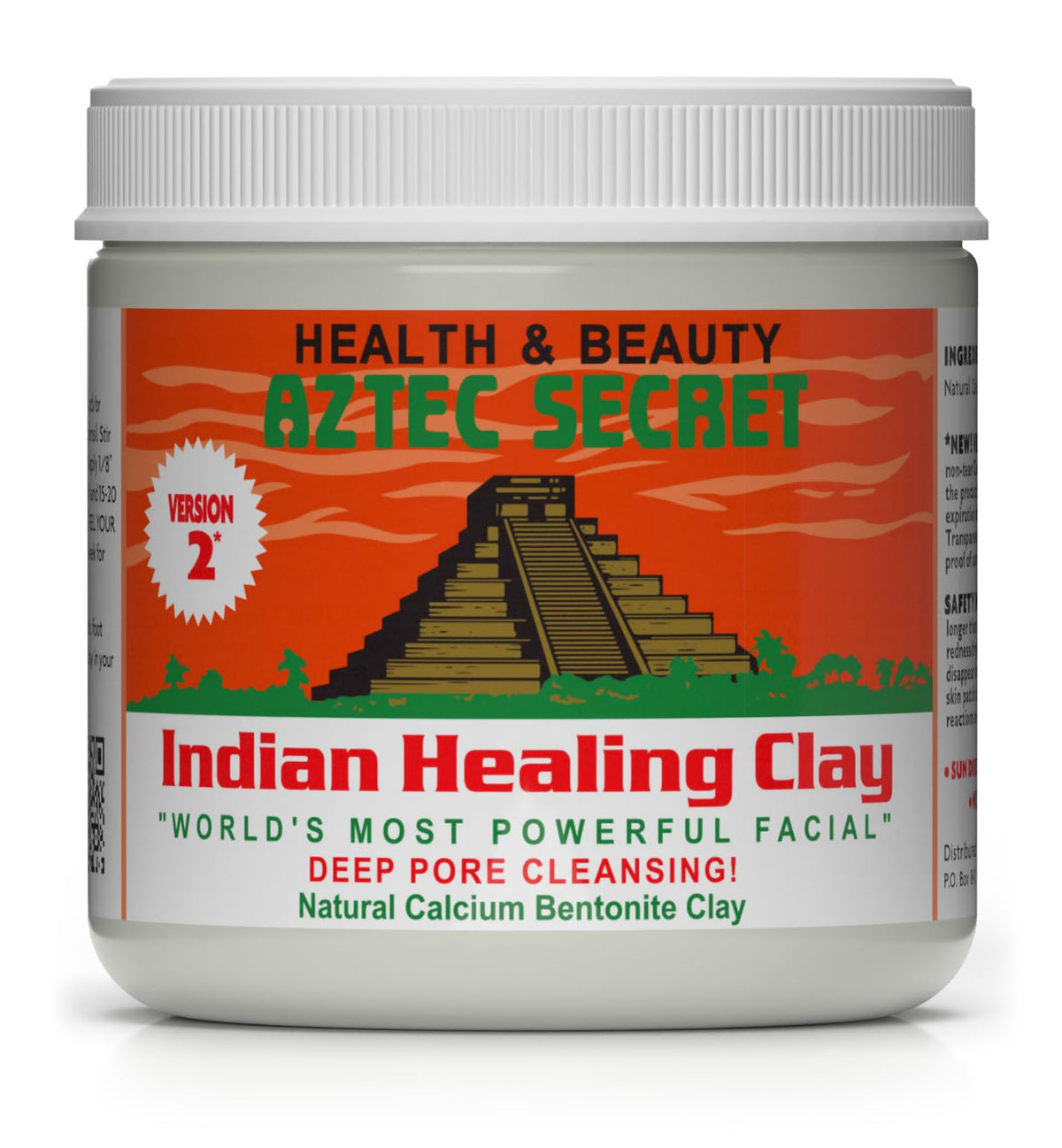 Aztec Secret jar front showing label and secure shrink-wrap, conveys authenticity