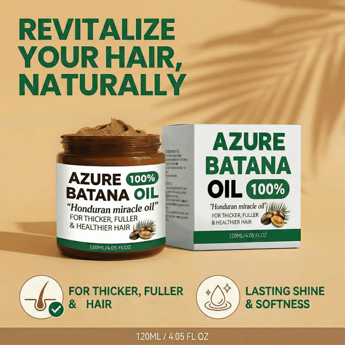 Azure Batana applied on hair strands demonstrating improved shine