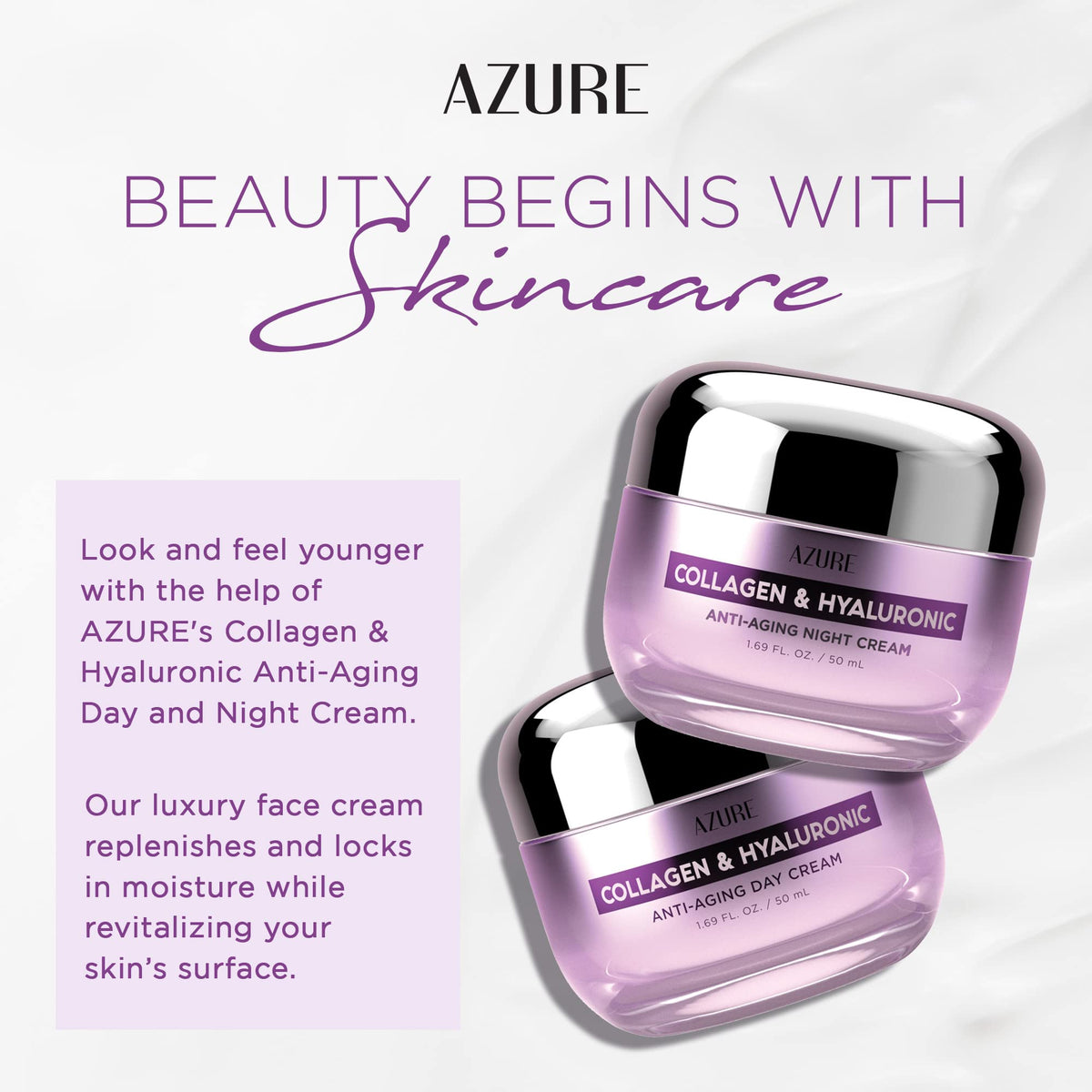 Azure Cosmetics cream texture close-up highlighting smooth hydrating finish