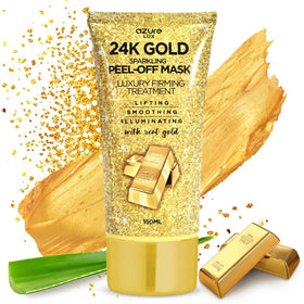 Azure Cosmetics front packaging showing gold mask and benefits
