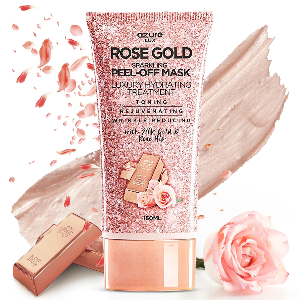 Azure Cosmetics front jar shot showing elegant rose gold packaging and luxury appeal