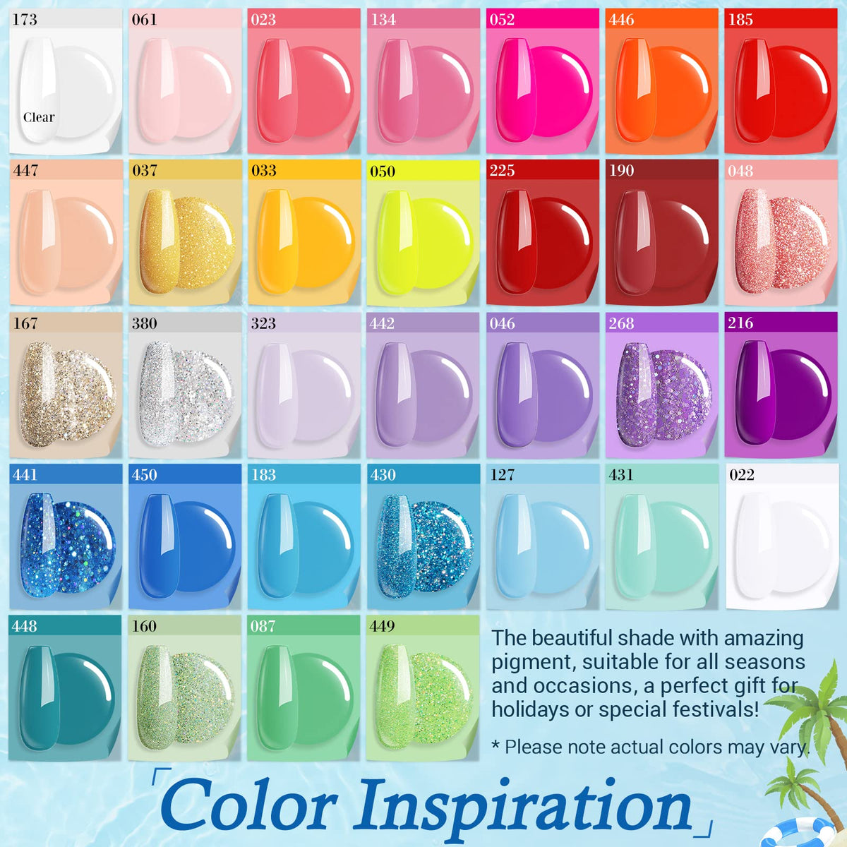azurebeauty 32 color powders arranged displaying shade range benefit