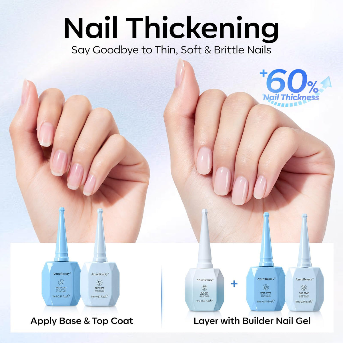 AZUREBEAUTY base coat bottle label detail emphasizing adhesion and preparation benefit