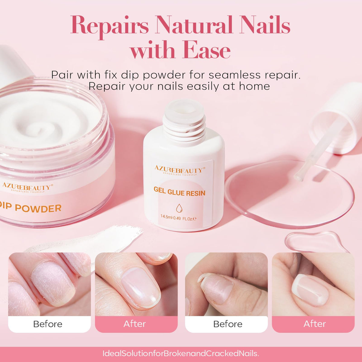 azurebeauty before and after nail repair showing strengthened nail finish