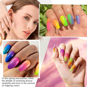 AZUREBEAUTY orange polish bottle detail highlighting neon glitter and fast-dry finish