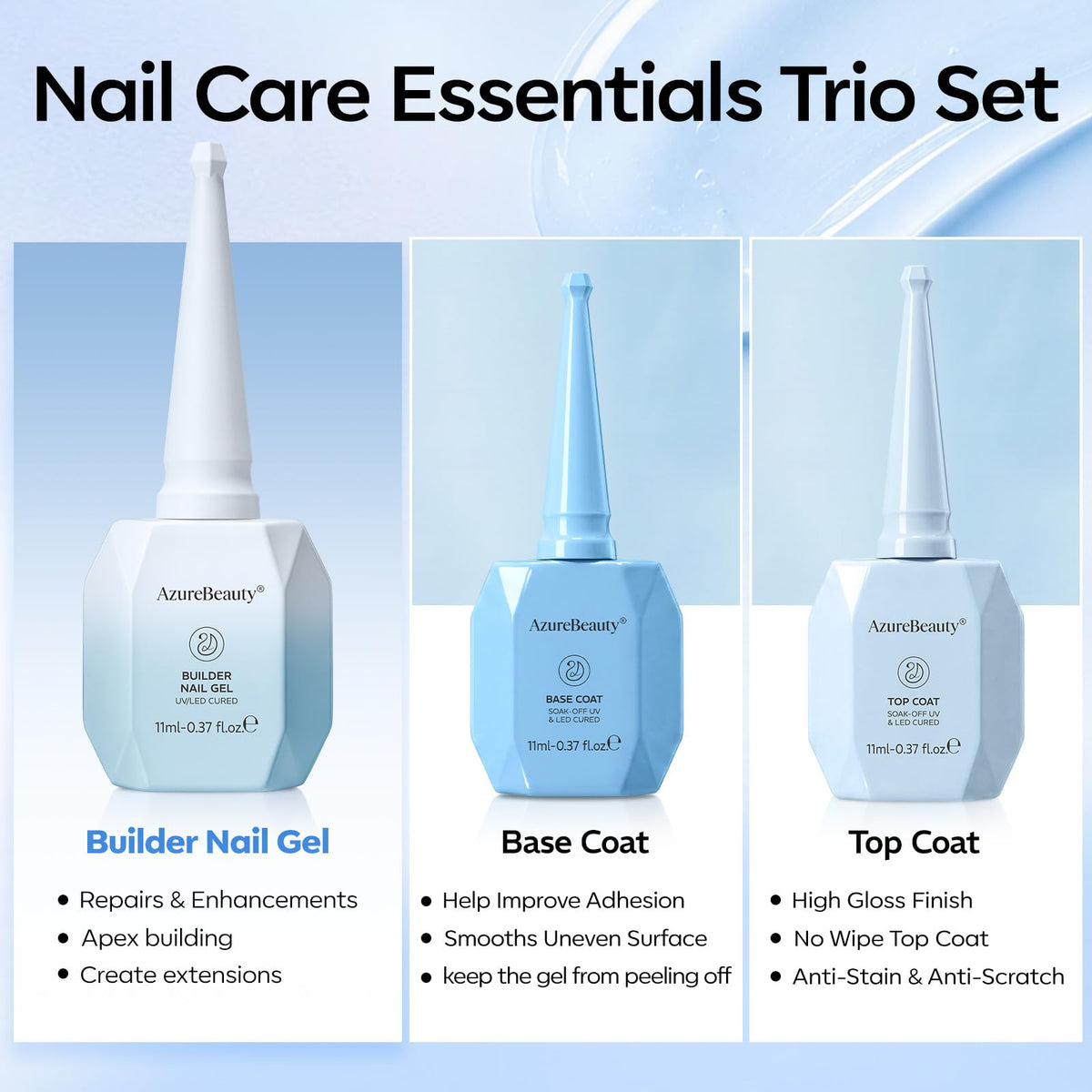 AZUREBEAUTY clear builder gel brush stroke close-up showing smooth application benefit