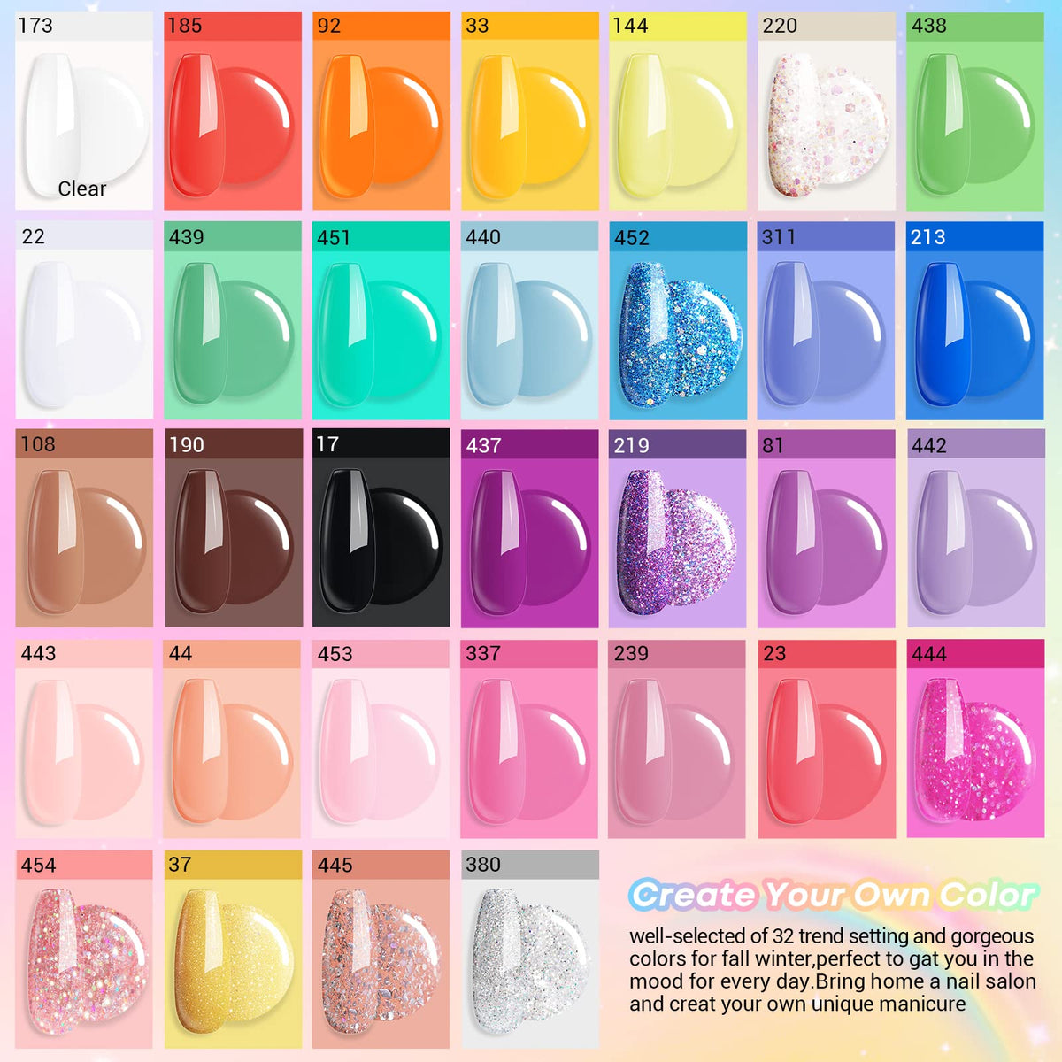 AZUREBEAUTY 32 color lids array highlighting bright shade variety