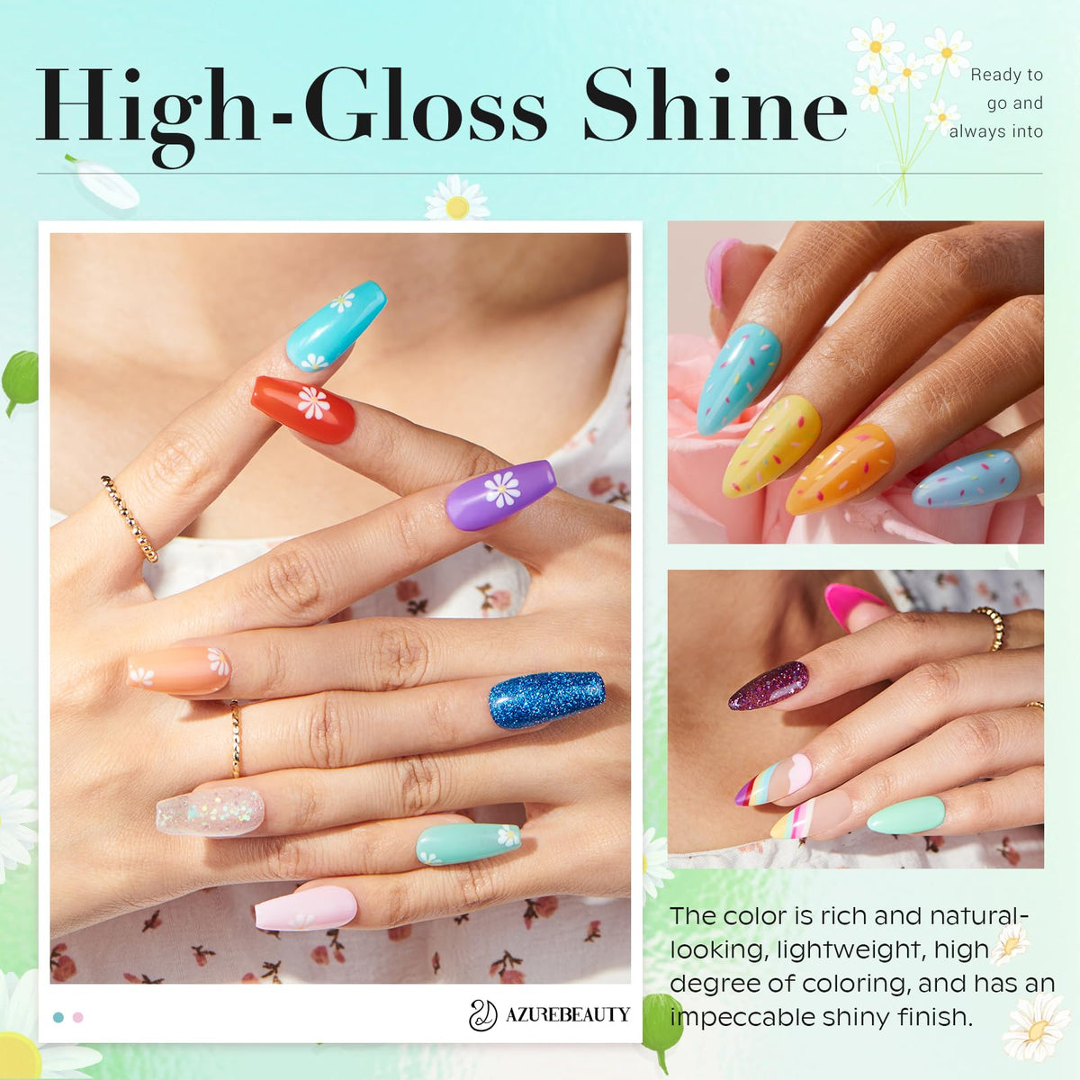 AzureBeauty spread of 20 neon powders highlighting variety and creative manicure possibilities