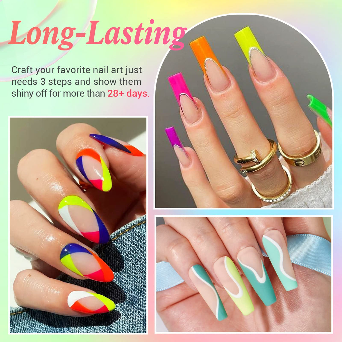 AzureBeauty color swatch fan displaying 20 neon and glitter tones for creative mixing