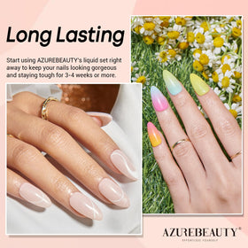 AZUREBEAUTY dip powder step demo with nails mid-dip for even color build-up benefit
