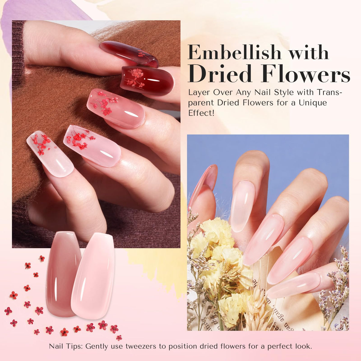 AZUREBEAUTY dried flowers detail for delicate accent nail designs