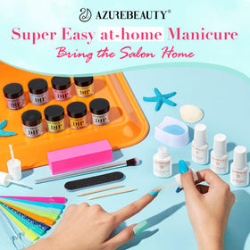 AZUREBEAUTY finished manicure in hot pink and pastel blue showcasing glossy and matte options