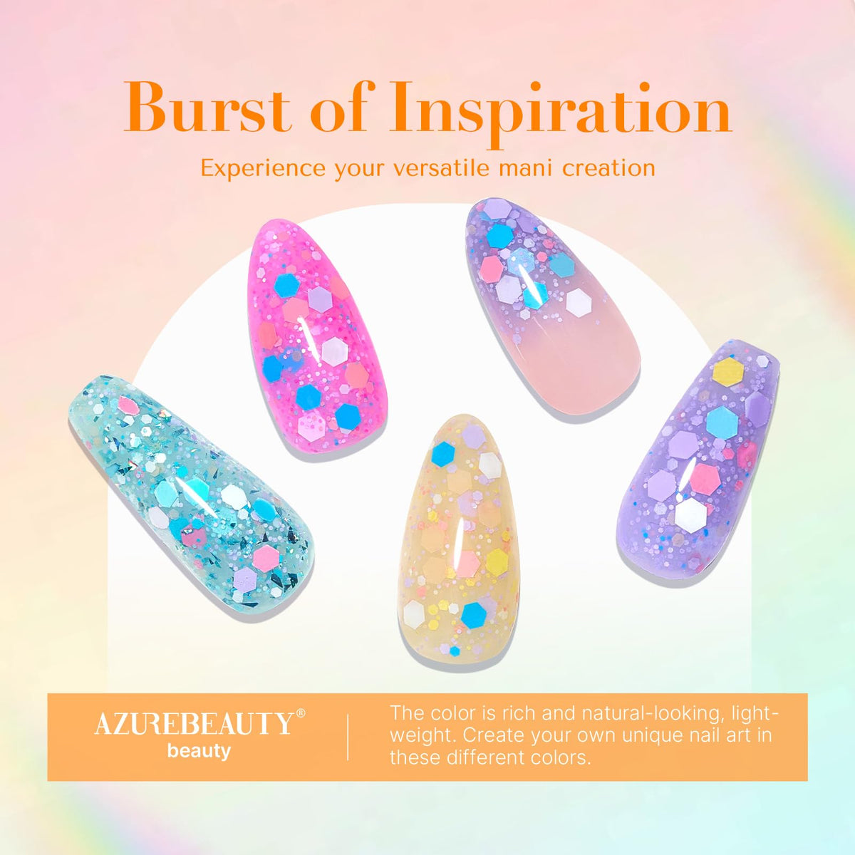 AZUREBEAUTY finished manicure close-up, glossy natural-looking nails with shine