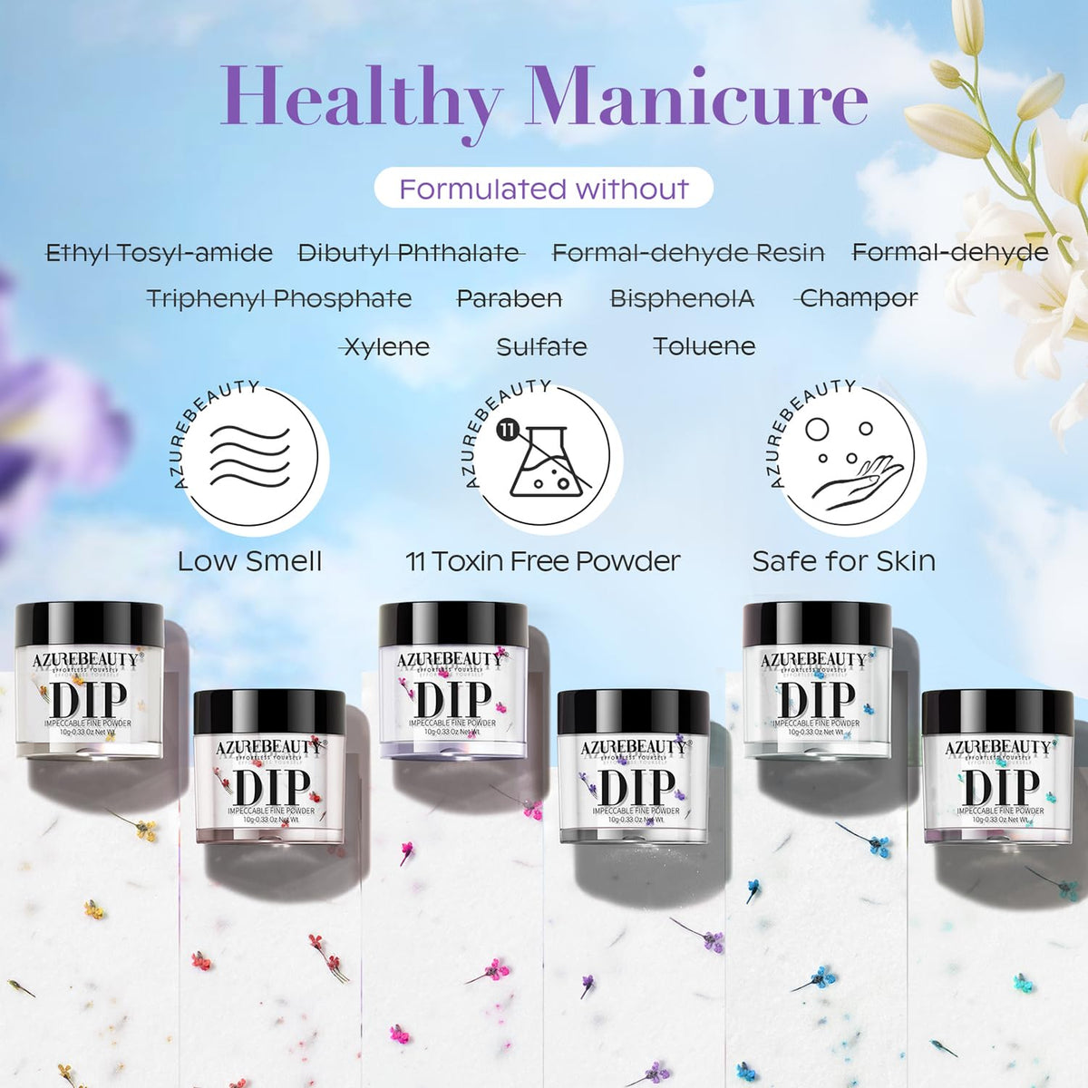 AZUREBEAUTY finished manicure with crystal flowers showcasing salon-quality shine