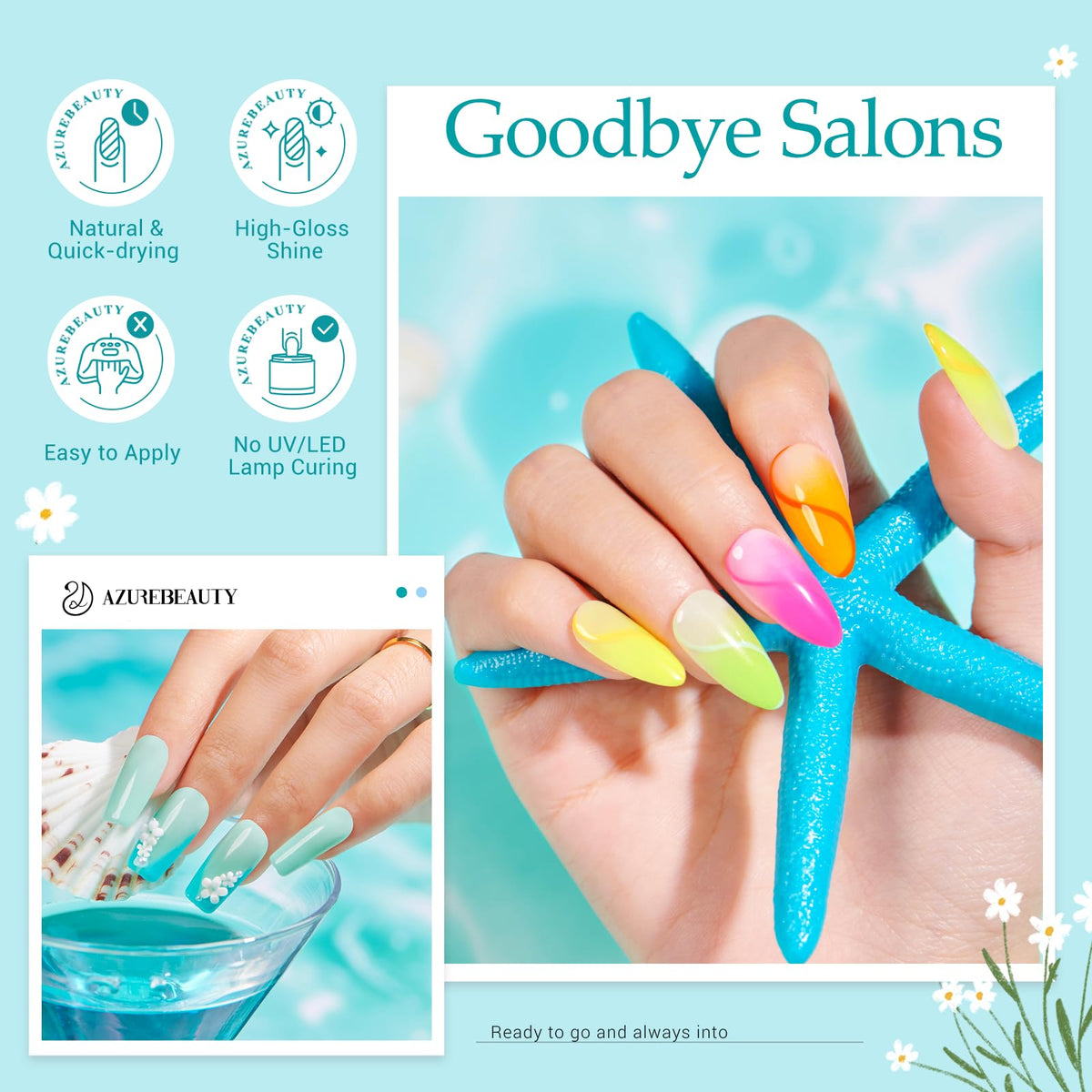 AZUREBEAUTY finished nails lifestyle shot showing glossy long-lasting finish