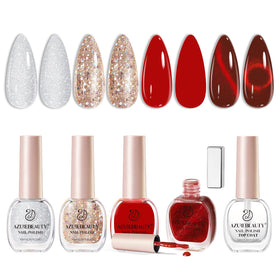 AZUREBEAUTY front of packaging showing four polish bottles and branding, festive gift-ready